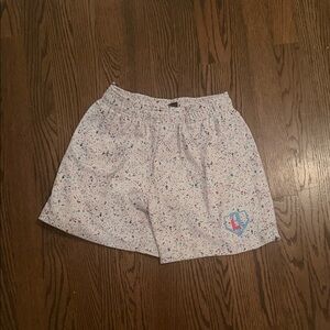 Kids White Speckled Athletic Shorts with Heart Patch